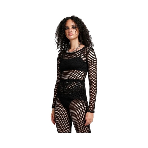 Tripp NYC Black Fishnet Long Sleeve Top Women - Picture 4 of 9